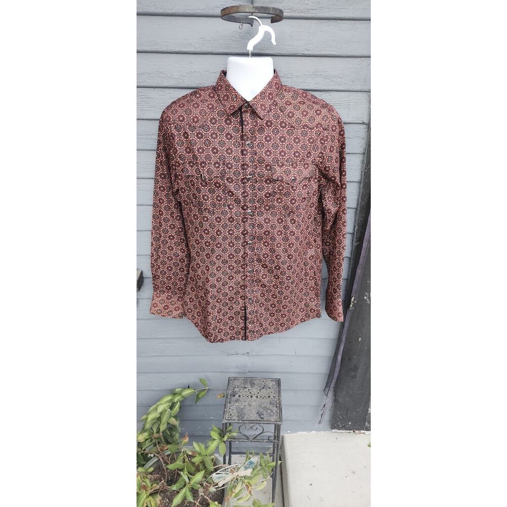 Platini Shirt Mens Medium Geo Print Western Long Sleeves Pearl Snap
